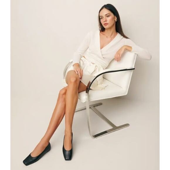 Reformation Mikayla Black Leather Square Toe Flats Sz 9 - Picture 9 of 9